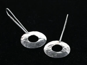 Silpada Earrings #W1654 Sterling Silver Oxidized Hammered Circle Discs Threader - Picture 1 of 7