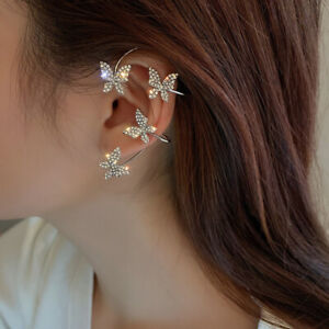 Luxury Butterfly Zircon Ear Clip Dangle Earrings for Women Wedding Jewelry 1 pc