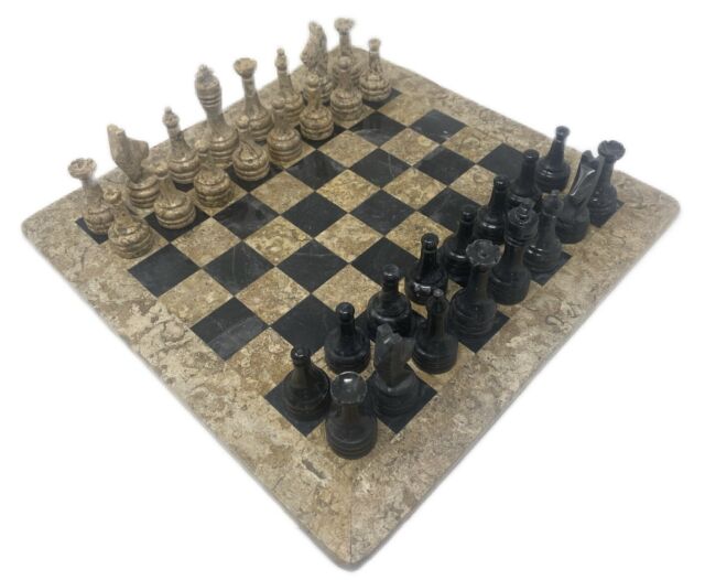 Meshnew Handmade Marble Chess Board Black and White Marble Full Chess Game  Set Staunton and Ambassador Gift Style Marble Tournament Chess Sets 15