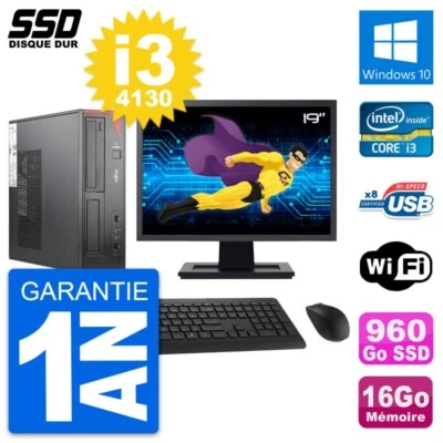 PC Fujitsu E520 Dt Pantalla 19" Intel i3-4130 RAM 16Go SSD 960Go Windows 10 Wifi - Imagen 1 de 3