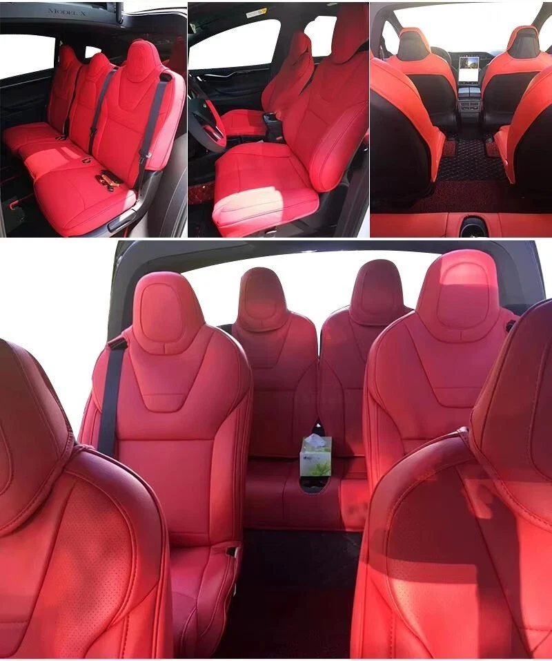 PARA TESLA MODELO X MOTOPTES 2016-2024 FUNDAS DE ASIENTO DE COCHE PERSONALIZADAS CUERO IMPERMEABLE Foto 1 de 4