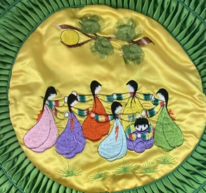 Embroidery Korean Folk Art Hanbok Style Round Throw Pillows Case Handmade Zipper - Picture 1 of 8