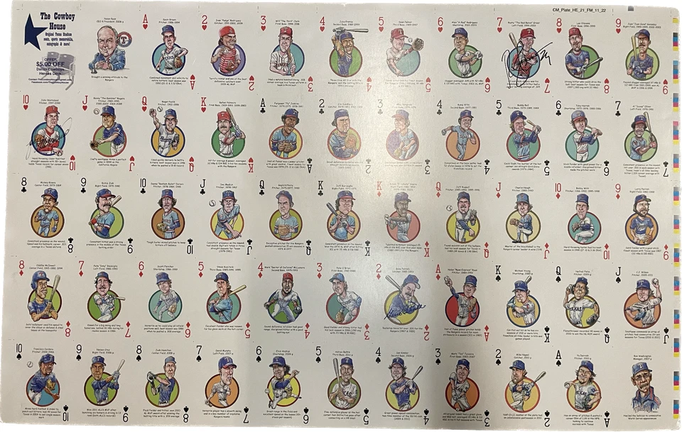 Texas Rangers Uncut Hero Deck Card Sheet Signed by Greer, Wetteland & Petralli - Image 1 of 4