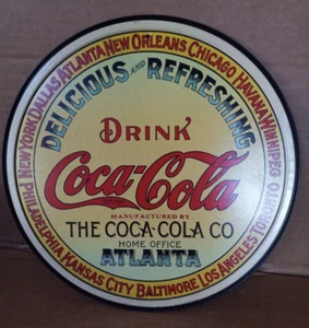 Coca Cola Round Metal Tin Sign Delicious And Refreshing Home Office Atlanta - Picture 1 of 4