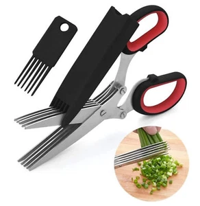 Forbici per erbe con 5 lame in acciaio inox cesoie multiuso cesoie da cucina coltello per erbe - Foto 1 di 5