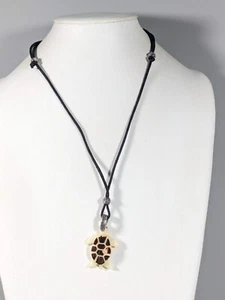 Ivory Color Brown Carved Style Acrylic Sea Turtle Adjustable Cord Necklace 32 in - Picture 1 of 6