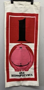 SCUDA One Hippopotamus Canvas Tapestry Art MCM Mid Century Modern Red Pink White - Picture 1 of 12