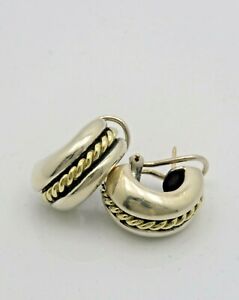 David Wysor Sterling Silver 18k Yellow Gold Cable Style Huggie Earrings