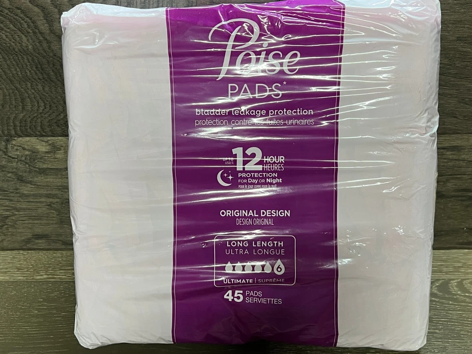 Poise Incontinence Pads 12 Hour Protection - Long Length 45 Pads