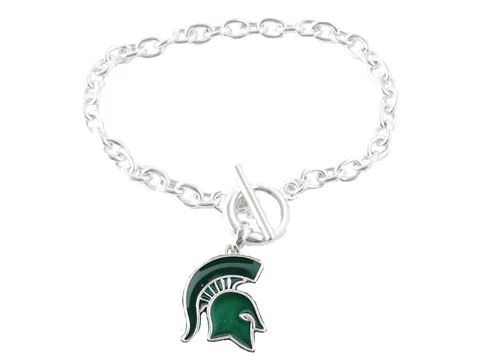 Michigan State Spartans Enamel Green Silver Charm Toggle Bracelet Jewelry MSU Cover