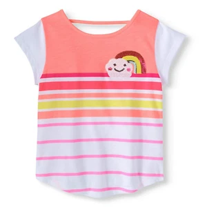 365 Kids Garanimals Little Girls Sequin Rainbow Open Back Stripe T-Shirt 6 - Picture 1 of 3