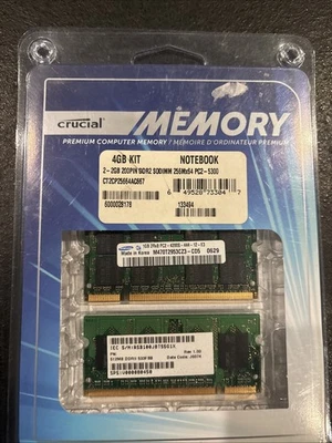 Crucial Memory 4 GB (2x2GB) Kit PC2-5300 DDR2 (CT2CP25664AC667) 200 Pin - Image 1 of 4