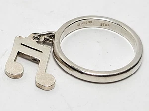 Retired James Avery Sterling Silver Music 2 Note Dangle Charm Ring Sz 4.5 - Picture 1 of 3