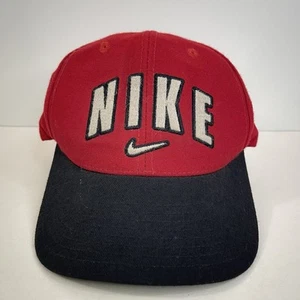 VTG Nike Arch Spell Out Wool Blend Hat Cap 90s Hip Hop Streetwear Red Adjustable - Picture 1 of 12