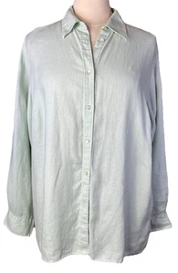 Camicia Lauren Ralph Lauren (1X) verde 100% lino con bottoni manica a linguetta arrotolata - Foto 1 di 11