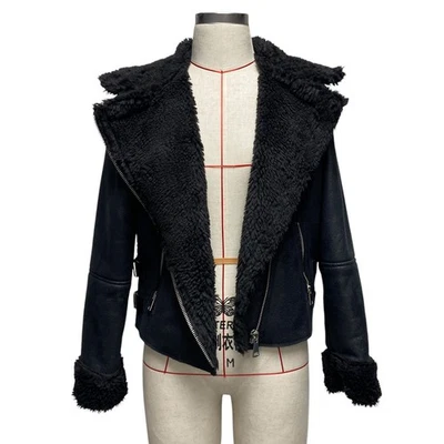 Love Tree Womens Size L Black Faux Fur Lined Moto Jacket - Image 1 of 4