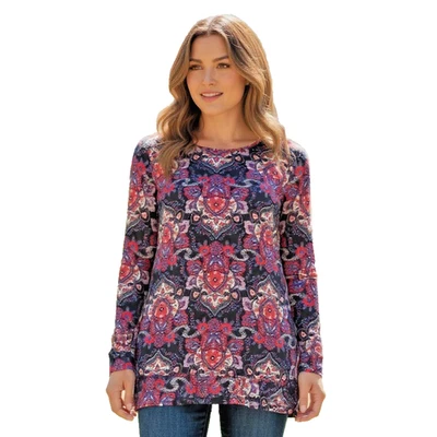 Camisa para mujer túnica damasco boho colorida blusa cachemira Dana Buchman talla mediana Foto 1 de 4