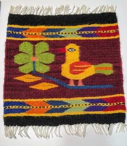 Alfombra Zapoteca México Mantel individual 12x12" Tejido a Mano Alfombra para Pájaros, Tapiz Textil Mexicano - Imagen 1 de 9