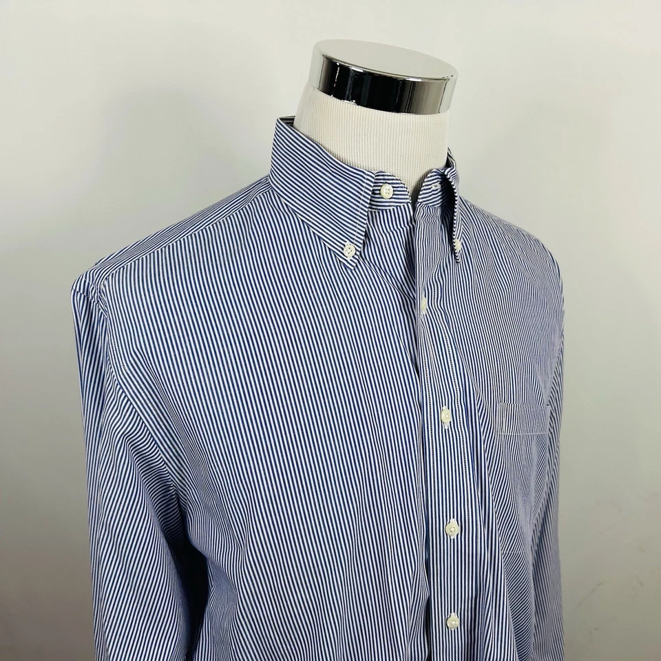 Brooks Brothers 346 16 35 Regular Fit Dress Shirt Blue White Striped Button Down - Image 1 of 4