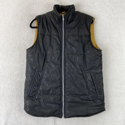 BC Ethic Slicks Men's Black Puffer Vest Medium Front Pockets Gold Liner - Image 1 of 4