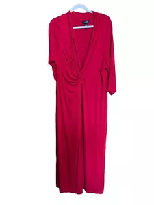 Anywear By Catherines Midi Evening Dress 18 20W Red Surplice Stretch Ruched - Picture 1 of 5