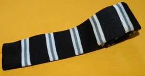EXPRESS BLACK/WHITE/GREY STRIPED POLYESTER FLAT BOTTOM SLIM TIE - DESIGNER TIES. - Picture 1 of 3