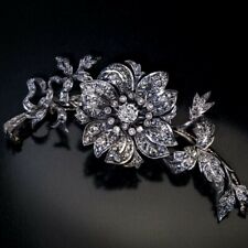Cubic Zirconia Brooch Antique Style 925 Sterling Silver Tremblant Flower Jewelry
