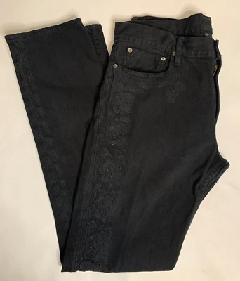 Ralph Lauren 牛仔裤黑色刺绣尺寸 33x32 (34x34) 直筒 Goth Grunge 90 年代 — 第 1/4 张图片