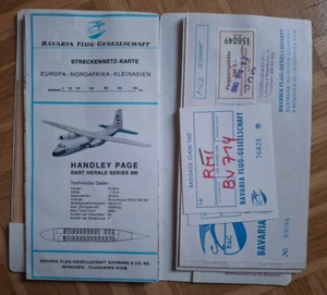 Bavaria Flug-Gesellschaft Streckennetz-Karte und Flugtickets 1966 - Bild 1 von 2