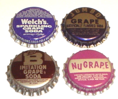 Vintage Lot of 4 Unused Grape Soda Bottle Caps Big B, Jumbo, Nu Grape, Welch's - Image 1 of 4