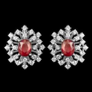 HEATED NATURAL 8X6MM RUBY CUBIC ZIRCONIA FANCY IN STERLING SILVER 925 EARRING