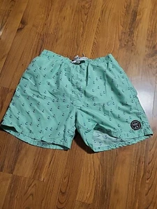 All Over Print Anchor Exist Swim Shorts Trunks XL Green Blue 32"-36"x "5 Inseam - Picture 1 of 6