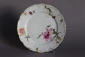 Antiguo plato de pan de flores de colores Haviland & Co Limoges D 15,5 cm decoración dorada (A) - Imagen 1 de 7