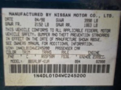 Used Fuel Injection Throttle Body fits: 1998 Nissan Altima MT thru 2/00 Grade A Foto 1 de 4