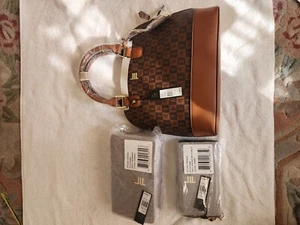 London Fog 3pc Cognac Brown Tulip Satchel Purse & Amelia Wristlet & Crossbody  - Picture 1 of 9
