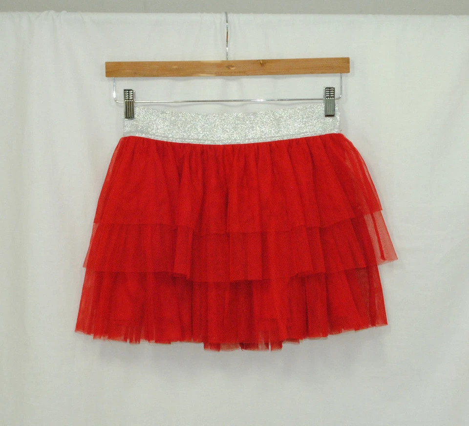 Circo Talla XL 14-16 Niñas Rojo En Niveles Tutú Falda Algodón Forrado Cintura Elástica Foto 1 de 4