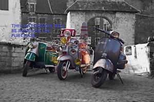 Classic 3 Vespa Retro Scooters Old 30x20 Inch Canvas Framed ART WALL HANGING UK