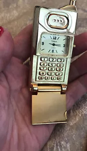 Timex Collectible Mini Clock Old Fashioned Cell Flip Phone Gold Tone - Picture 1 of 6