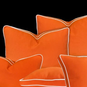 Orange Outdoor Box Cushion made from 100% high UV Yarn. Double piping 60 x 40cm - Picture 1 of 3