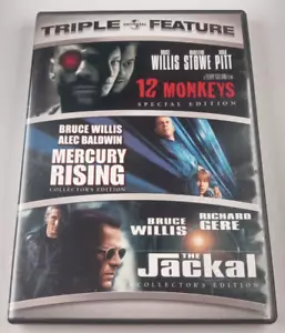 12 Monkeys/Mercury Rising/The Jackal (DVD 3-Disc Set) 2008 TESTED - Picture 1 of 7