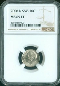 2008 D ROOSEVELT DIME NGC MS69 FT SMS MAC SPOTLESS MINT QUALITY✔️ - Picture 1 of 2