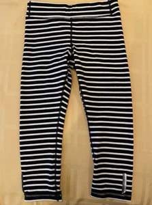 Athleta Girl Leggings Size Small/7 Black White Stripes Athletic Leisure Dance - Picture 1 of 7