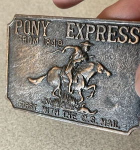 Vintage Pony Express Western Belt Buckle US Mail Brass Bronze Men's Rockabilly - Picture 1 of 7