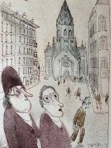 Kurt Mühlenhaupt Sonntags vor der  Passionskirche Signierte Orig. Farbradierung - Bild 1 von 4
