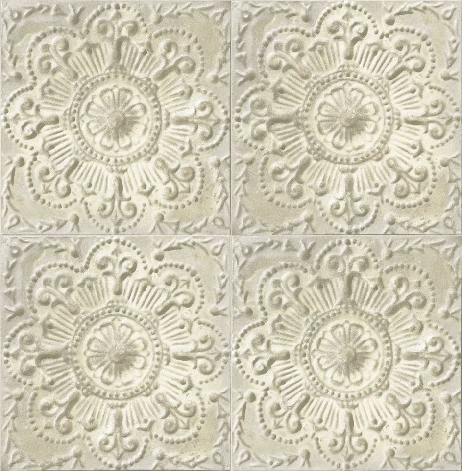 Aged 3D Looking Square Cream Ceiling Tile on Unpasted Wallpaper IR52005 - Image 1 of 1
