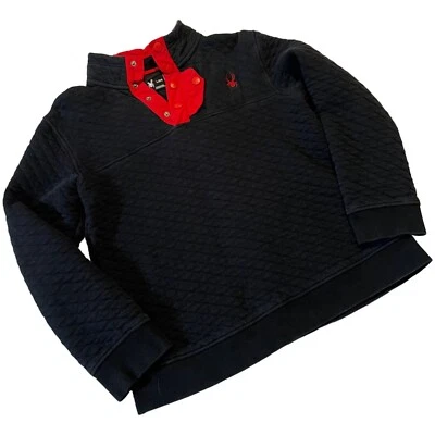 Spyder Boys Quilted Washed Out Black Pullover With Red Button Collar Large - Image 1 of 4