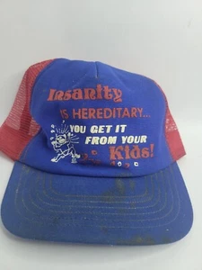 Vintage Trucker Mütze Baseball Cap Wahnsinn ist erblich Oldschool Druckknopflasche  - Bild 1 von 2
