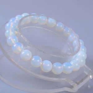 8mm Fashion white opal round gemstone beads stretchable bracelet 7.5"