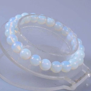 8mm Fashion white opal round gemstone beads stretchable bracelet 7.5" - Picture 1 of 6