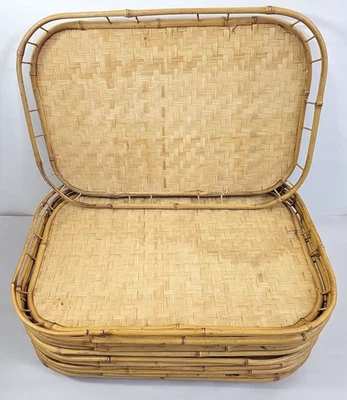 Juego de 12 bandejas de regazo vintage tejidas de bambú ratán mimbre para servir Foto 1 de 4